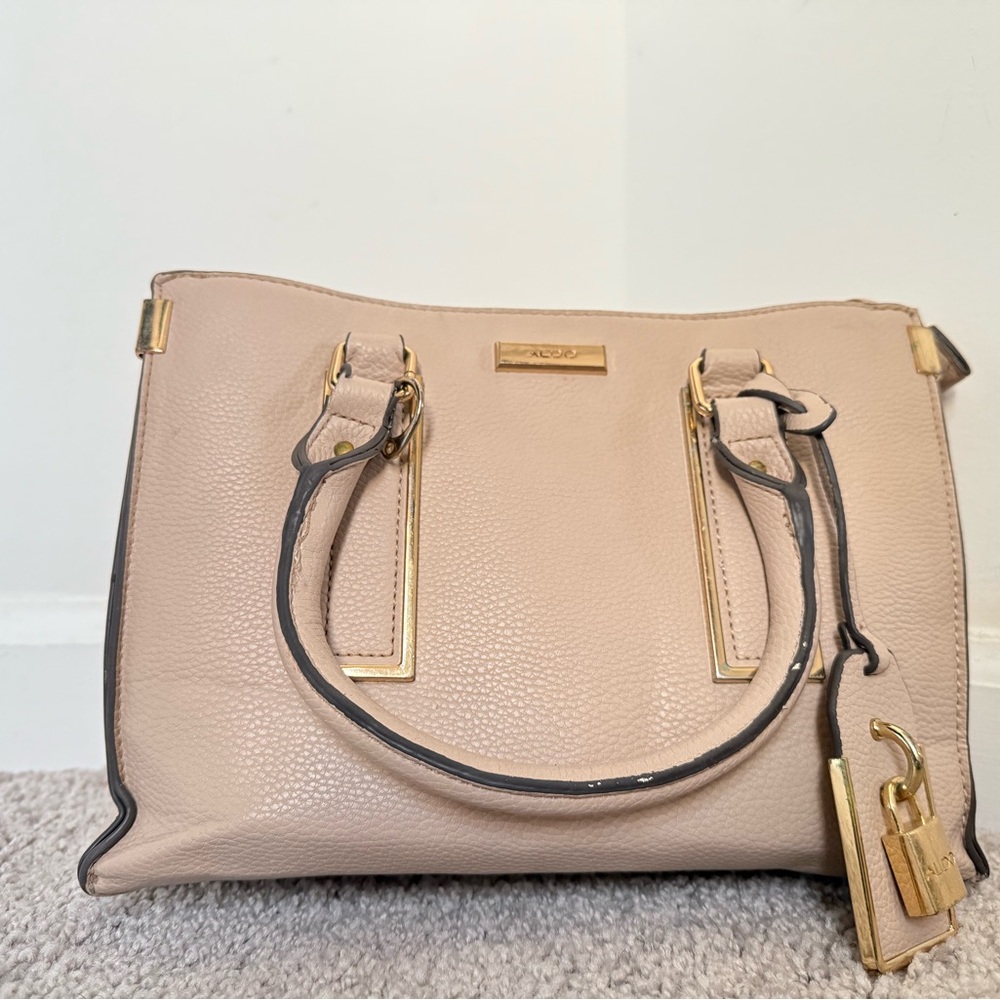 Aldo Beige Satchel with Gold Details
